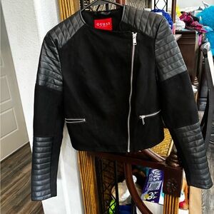 GUESS Black Quilted Sleeve Moto Jacket